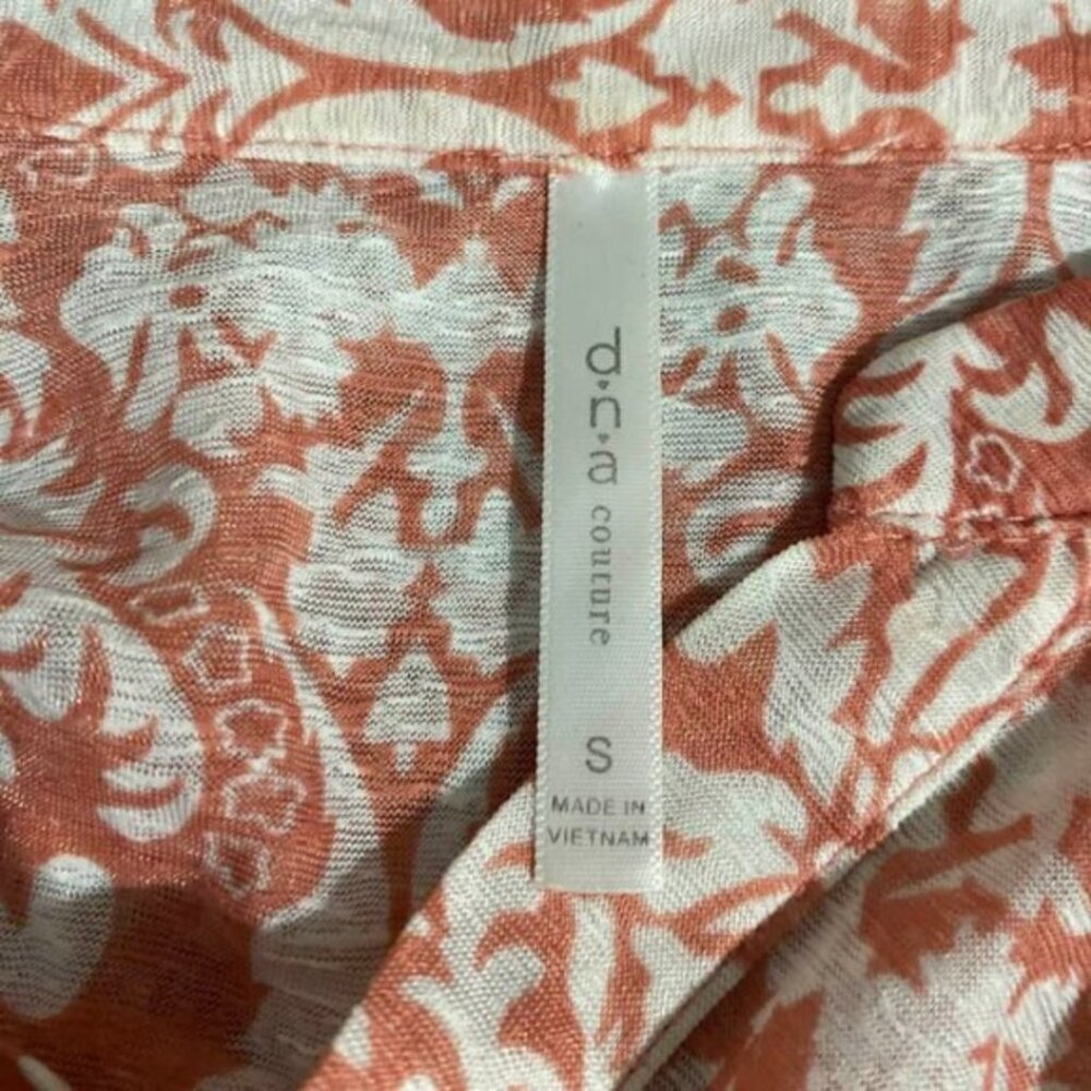 DNA Couture Pattern V-Neck Blouse Small S Sheer Rust Floral Button Tab Sleeve - Picture 8 of 11